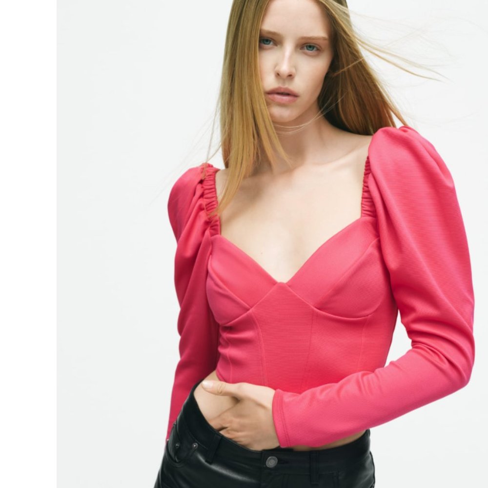 ZARA PINK SWEETHEART CORSET SLEEVES TOP